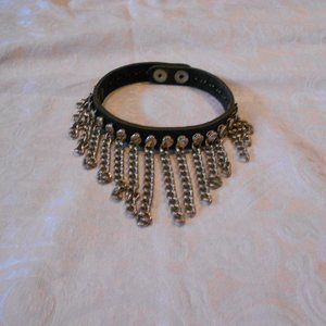 Black Studded leather choker with chains forming a Vee Shape, medium